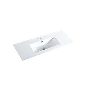 Nora Rettangolo Ceramic Vanity Top with Overflow Gloss White Slim 900mm (S300790)
