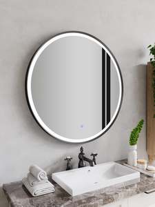 Mirrors: Nora Round LED Frosted Mirror Matt Black Φ800*D43mm (JM-RD-AF800MB) Demister and Aluminium Frame
