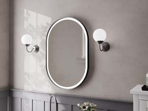 Mirrors: Nora Oval LED Frosted Mirror Matt Black W600*H900*D43mm (JM-OVAL-AF6090MB) Demister and Aluminium Frame
