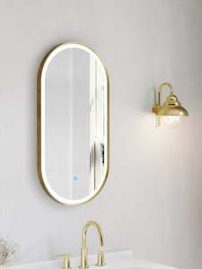 Nora Oval LED Frosted Mirror Brushed Brass W450*H900*D43mm ( JM-OVAL-AF4590BB)  &hellip;