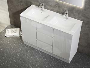 Vanities: Nora Modena Floor Standing Double Bowl Vanity White W1190 * D455* H820 (RBV-1032MCWH1200D) CABINET ONLY