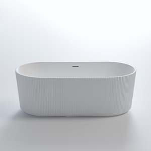 Bath: Nora Firenze Oval Free Standing Bath with overflow 1700, Matt White Finish- Fine Fluted Exterior (RN5120-1700MW)