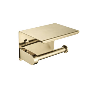 Accessories: Nora Milano Toilet Roll Holder Electro-plated Brushed Gold with Shelf, 304 Stainless Steel (SRTPC01FG)