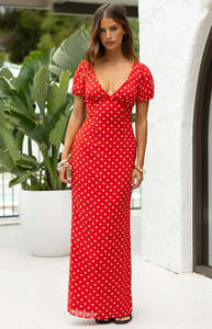 Frontpage: beginning boutique - Lovella red polka dot maxi