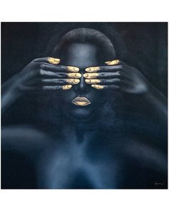 Gold Fingertips in Front of Face Black & Gold Painting - 140x140
