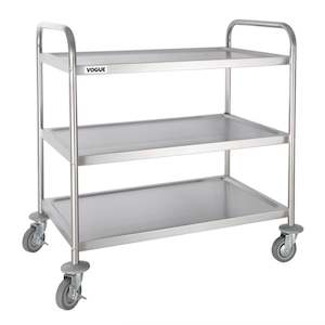 Trolleys: Vogue Stainless Steel 3 Tier Clearing Trolley Large