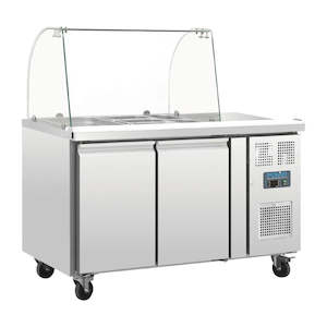 Salad Bar Fridge: Polar U-Series Double Door Refrigerated Gastronorm Saladette Counter CT393-A
