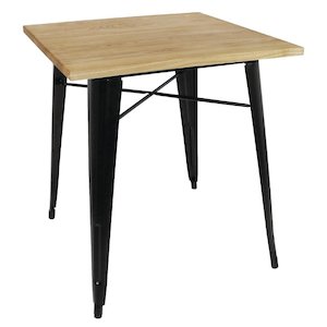 Cafe Tables: Bolero Black Square Steel Bistro Table with Wooden Top 700mm GM631