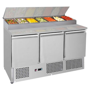 Salad Bar Fridge: GNS1300D Three Door Compact Salad Prep Top