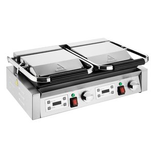 Benchtop Cooking: Apuro Double Contact Grill Flat Base Ribbed Top Plate CU612-A