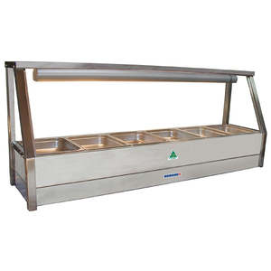 Food Displays: Roband Food Bar E16 Single Row Straight Glass with 6x1/2 Size 65mm Pans DD113