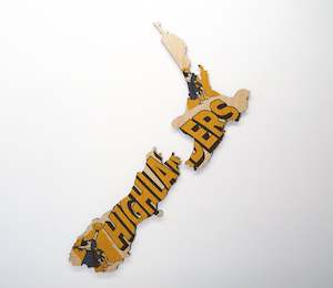 Nz Map Wood Prints: Highlanders NZ Wood Print