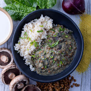 Creamy Mushroom & Coconut Dahl w Brown Rice