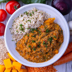 Top Sellers: Nourishing Pumpkin, Tomato & Spinach Dahl w Brown Rice