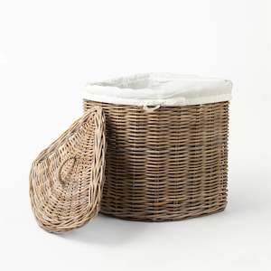 Bag And Baskets: Rattan Corner Laundry Baskets with Lids and Linen Inner Bag | REVOLOGY