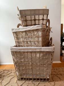 Square Hemp Tied Wire Basket with Hemp Fabric | REVOLOGY