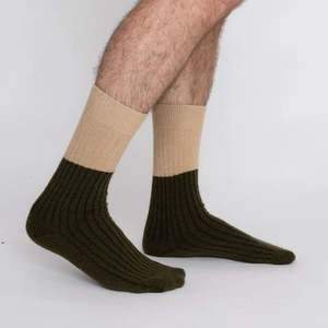 Clothes Beauty: Possum Merino Socks - H Stripe Military Olive & Beige | NOOAN