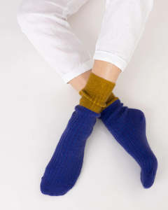 Clothes Beauty: Possum Merino Socks - H Stripe Royal Blue & Olive | NOOAN