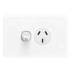 10a Single Powerpoint Vertical With Extra Switch White