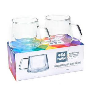 Accessories: Tea Tonic Two Double Walled Glass Tea Cups - Square Handle