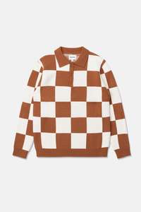Mens Fleece: Rhumba Check Ls Polo Knit Brown