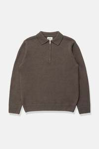 Mens Fleece: Quarter Zip Knit Dark Brown
