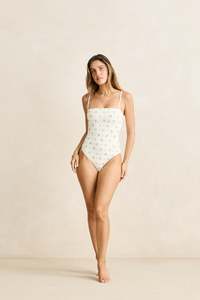 Dahlia Floral Scrunched Side One Piece Sky