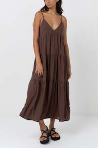 Rhythm Womens Classics: Classic Tiered Midi Dress Chocolate