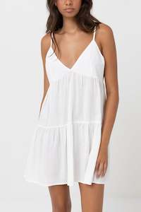 Rhythm Womens Classics: Classic Tiered Mini Dress White