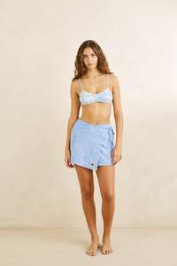 Womens Overswim: Bayside Terry Towelling Wrap Mini Skirt Blue