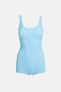 Womens Sale: Terry Sands Stripe Surf Short One Piece Blue