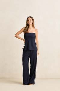 Womens Best Sellers: Contrast Linen Strapless Top Ocean