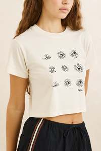 Womens T Shirts: Georgia Floral Crop Crew Tee White