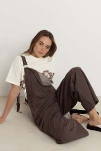 Womens New Arrivals: Charlie Wide Leg Cargo Overalls Chocolate