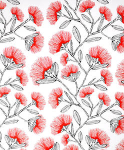 Products: PRINTED GLOSS WRAPPING PAPER POHUTUKAWA SKETCH - Ribbon & Blues