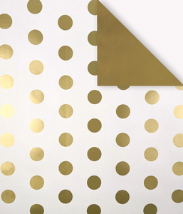 PRINTED GLOSS DOUBLE SIDED WRAPPING PAPER WHITE DARK GOLD SPOT - Ribbon & Blues