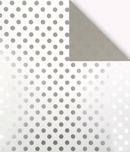 PRINTED GLOSS DOUBLE SIDED WRAPPING PAPER DOTTY WHITE SILVER - Ribbon & Blues