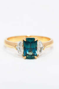 Rings: Teal Sapphire and Diamond Ring
