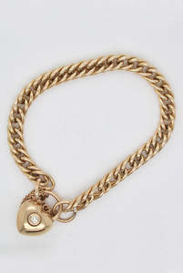 Yellow Gold Curb Link Heart Bracelet