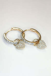 Diamond heart drop hoops