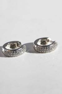 Silver Rectangle Cubic Zirconia Huggie Earrings