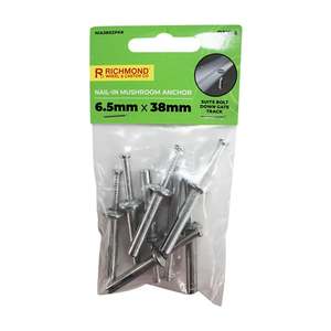 M6.5 x 38mm Nail-In Mushroom Anchor - 8 Pack (NIA380ZPK8) - Richmond Rolling Solutions NZ