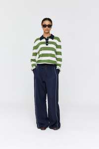 Noe Polo  AW26 Green + Ink + White Stripe