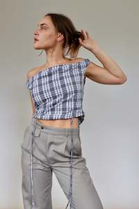 Awa Tops: Navy Plaid Awa Top XS