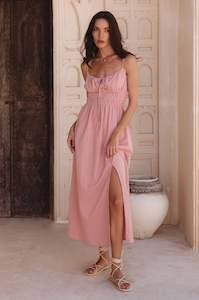 Eleanore Handcrafted Linen Midi Summer Dress - Pink