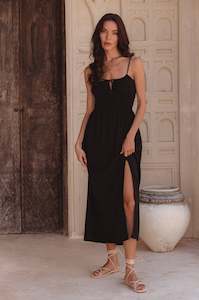 Eleanore Handcrafted Linen Midi Summer Dress - Black
