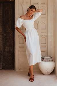 Timeless Classic Linen Range: Esme Linen Midi Dress - White