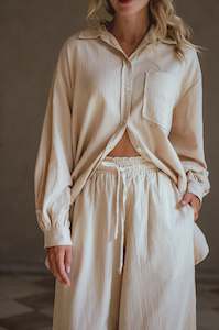 Timeless Classic Linen Range: Calin Wide Leg Linen Pants - Beige