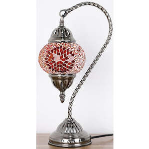 Rivendell Lamps And Lighting Solutions: Red Sunburst Swan Neck Turkish Mosaic Lamp