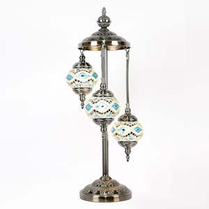 Rivendell Lamps And Lighting Solutions: Sky Blue and Silver Three Tier Luxury Turkish Mosaic Lamp